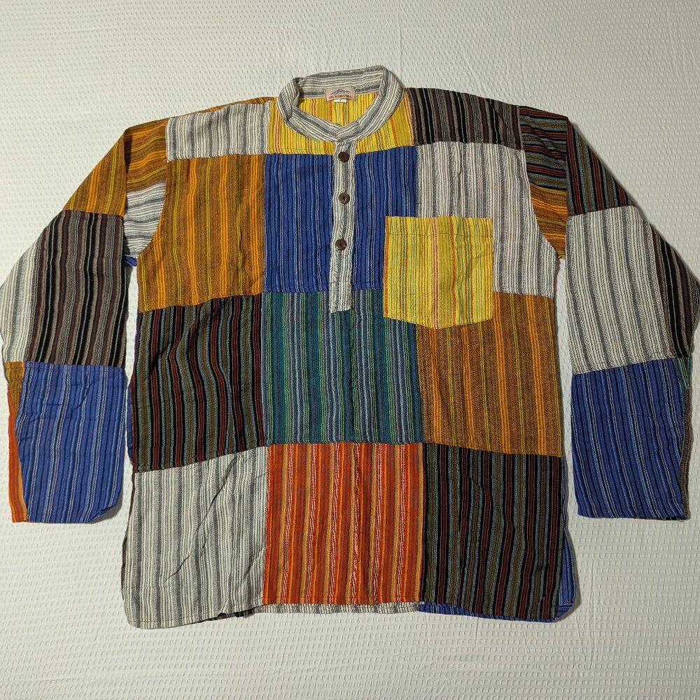 Multicolor Patch Hippie Shirt (Large) with Pockets - Like International